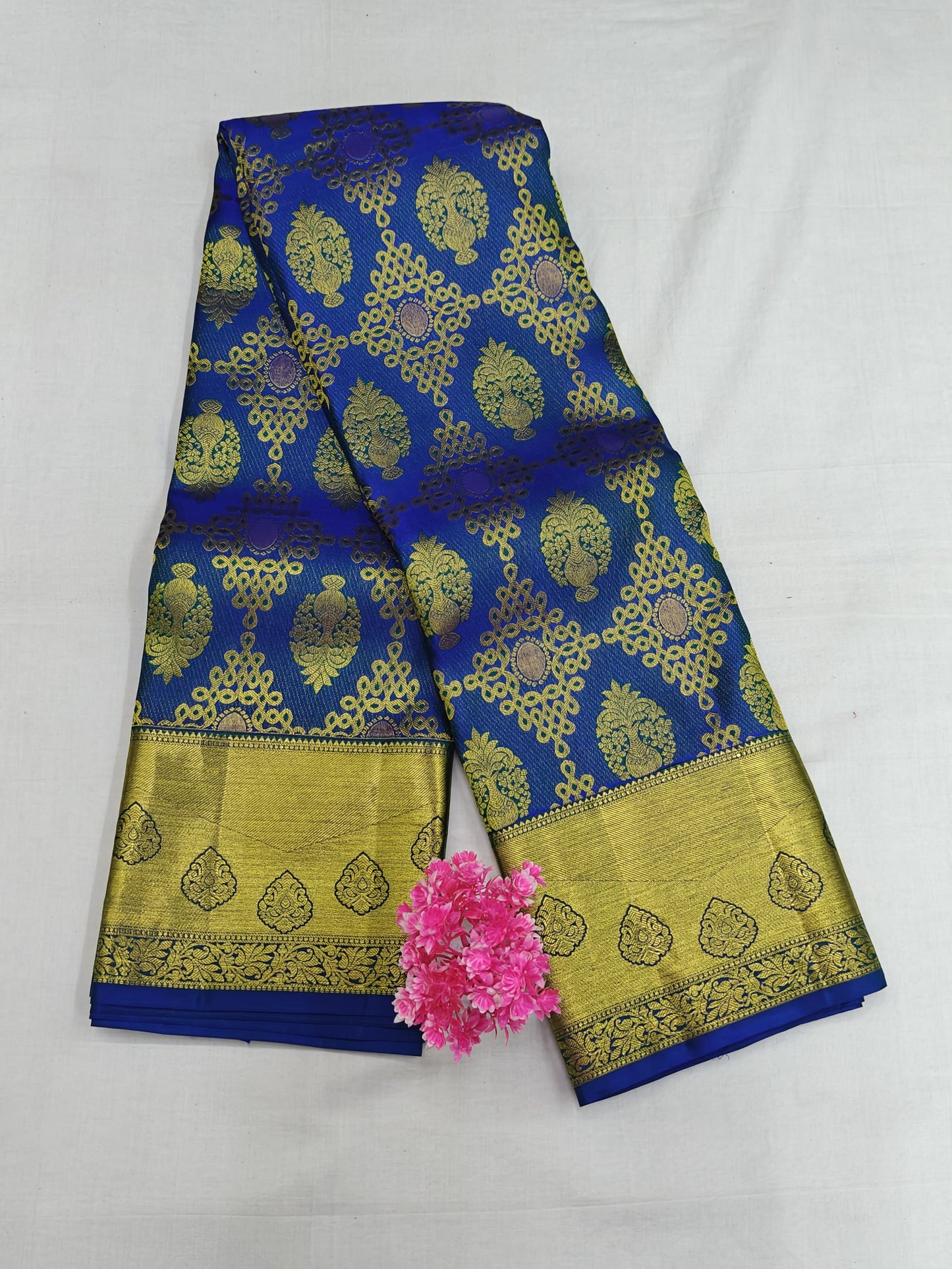 Royal Blue Bridal Silk Saree with Gold Border