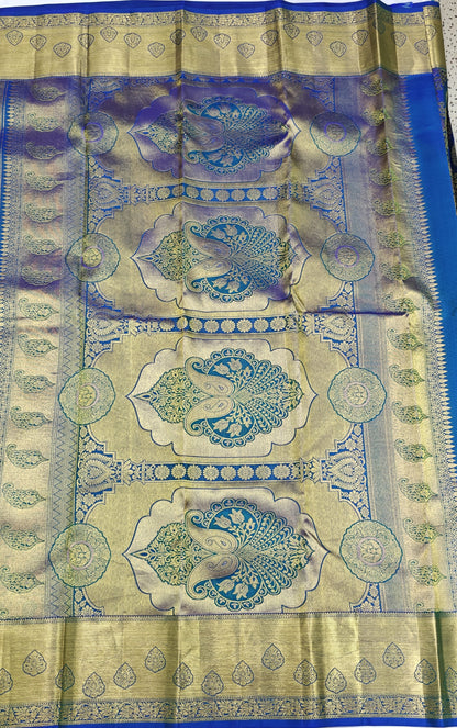 Royal Blue Bridal Silk Saree with Gold Border