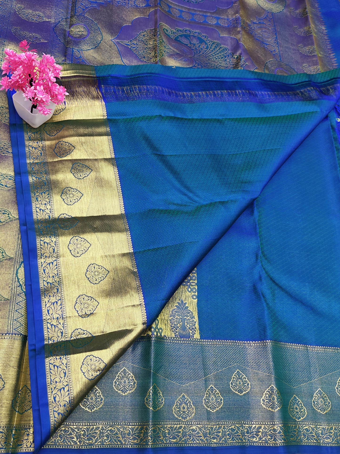 Royal Blue Bridal Silk Saree with Gold Border