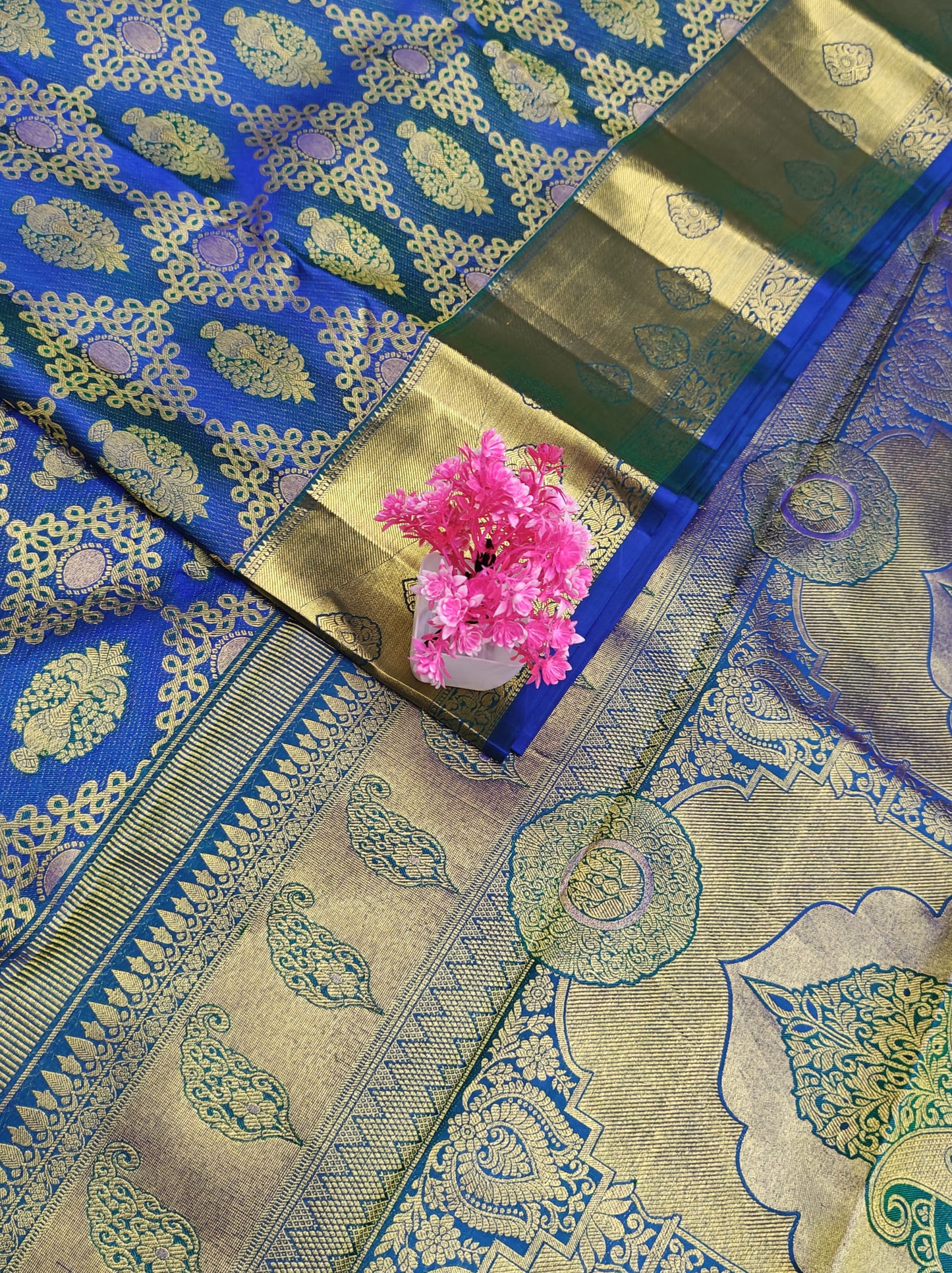 Royal Blue Bridal Silk Saree with Gold Border
