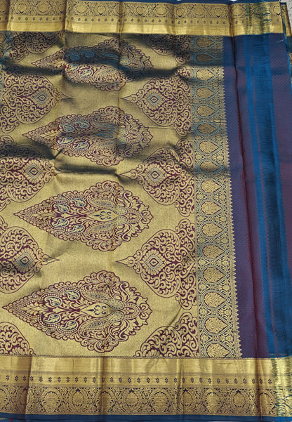 Peacock Blue Bridal Silk Saree with Gold Border