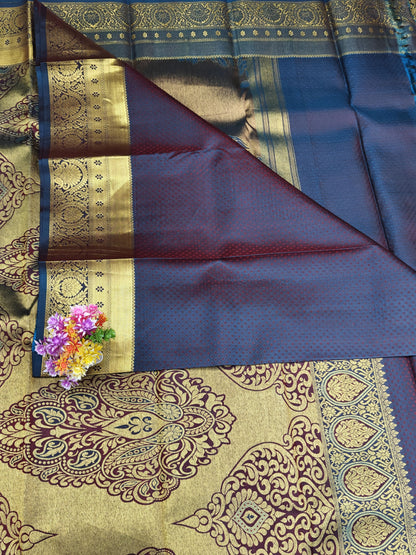 Peacock Blue Bridal Silk Saree with Gold Border