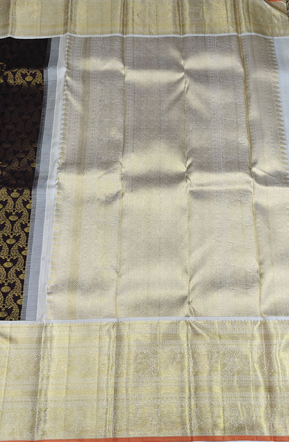 Coffee Brown Korvai Silk Saree with White Border