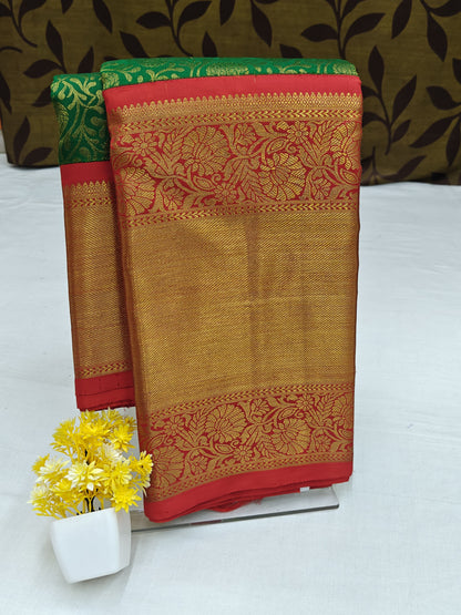 Dark Green Korvai Silk Saree with Red Border