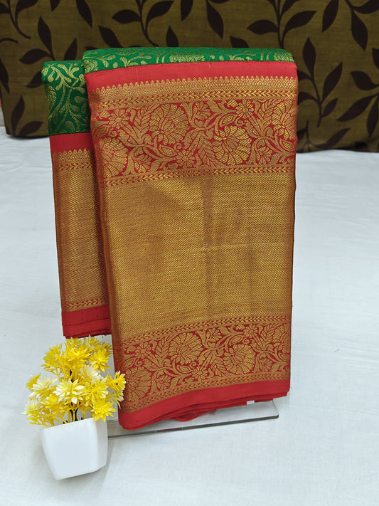 Dark Green Korvai Silk Saree with Red Border