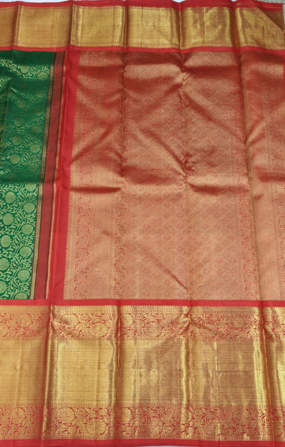 Dark Green Korvai Silk Saree with Red Border