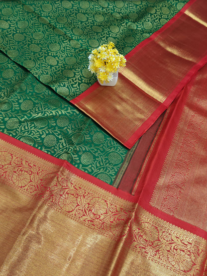 Dark Green Korvai Silk Saree with Red Border