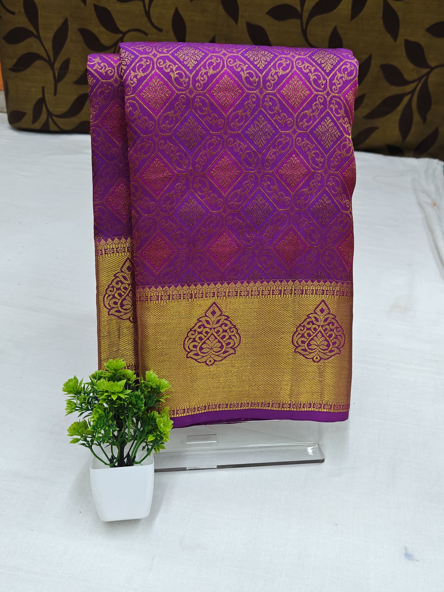Royal Purple Bridal Silk Saree with Gold Border