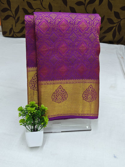 Royal Purple Bridal Silk Saree with Gold Border