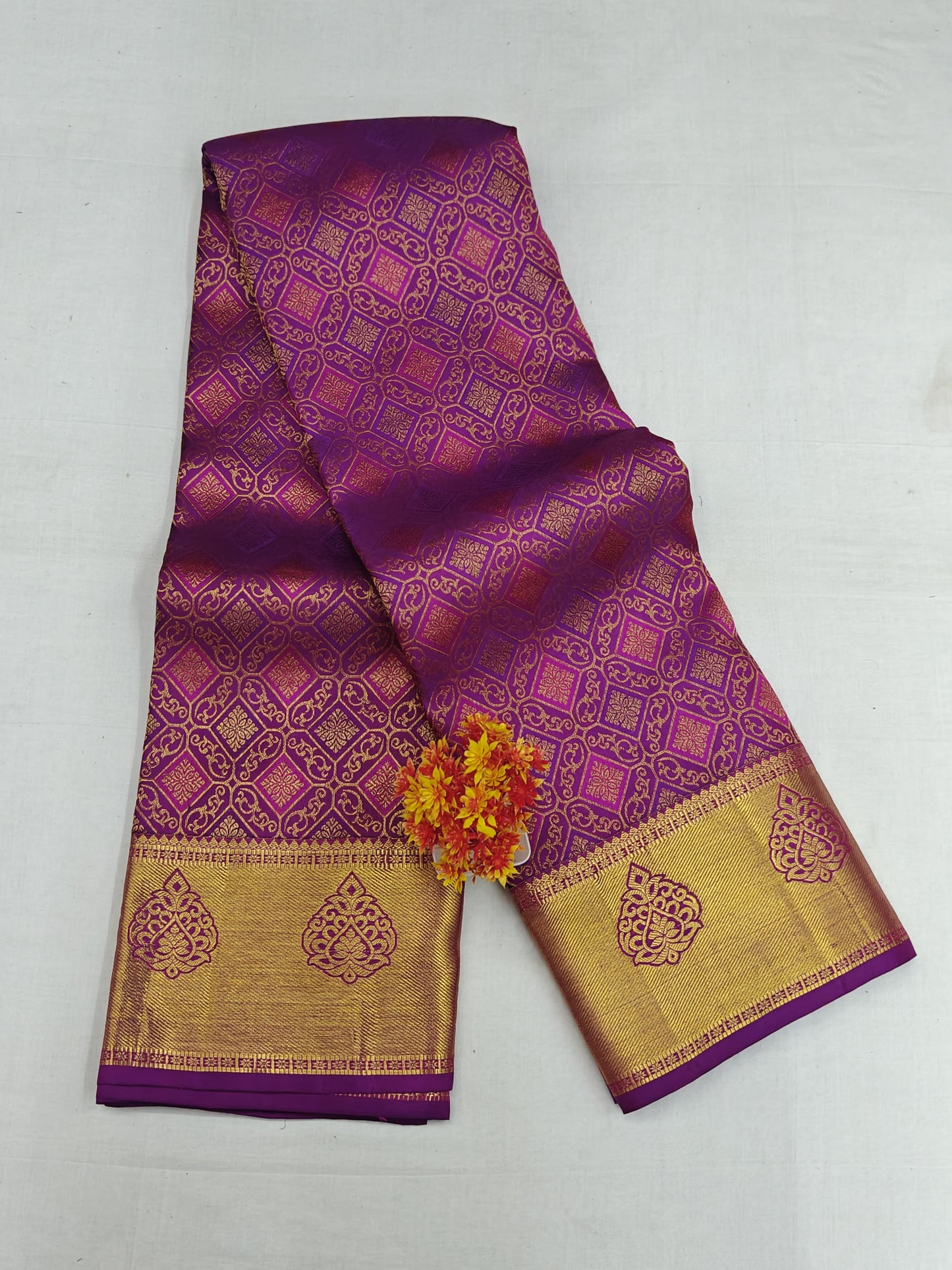 Royal Purple Bridal Silk Saree with Gold Border