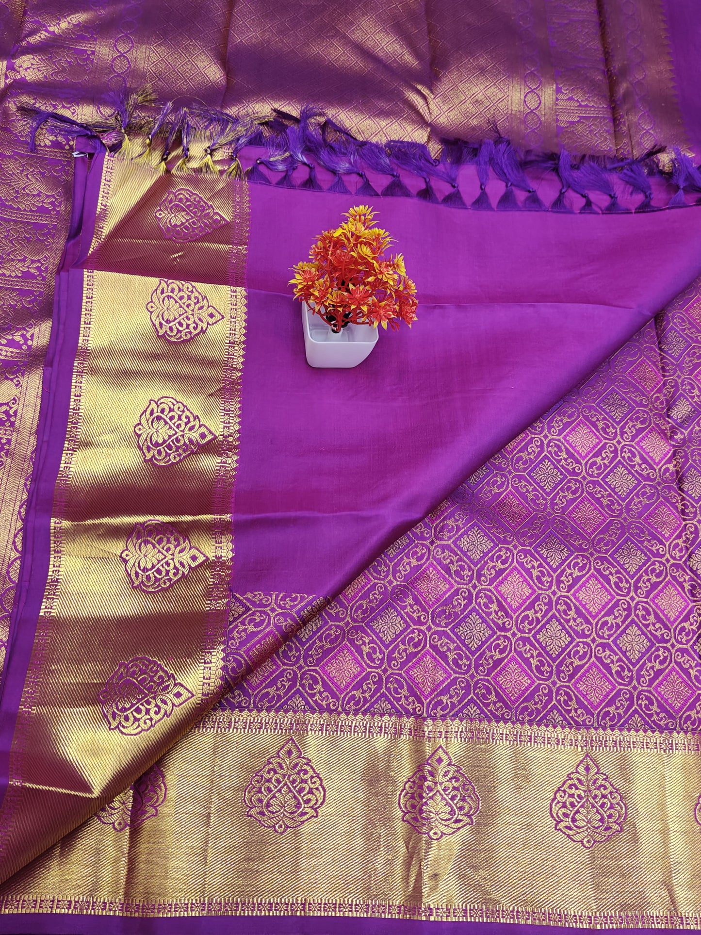 Royal Purple Bridal Silk Saree with Gold Border