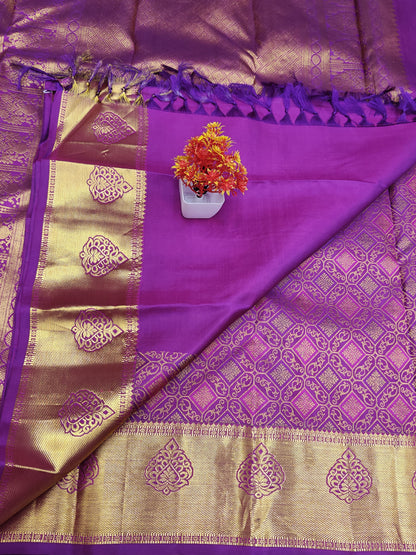 Royal Purple Bridal Silk Saree with Gold Border
