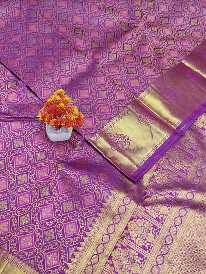 Royal Purple Bridal Silk Saree with Gold Border