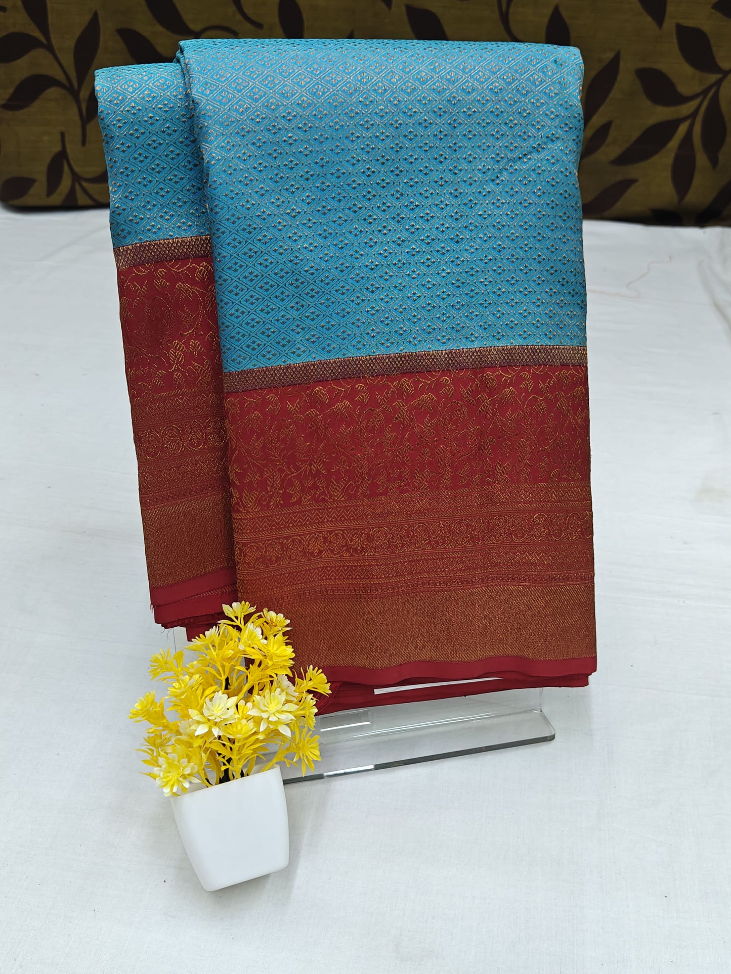 Sky Blue Bridal Silk Saree with Red Border