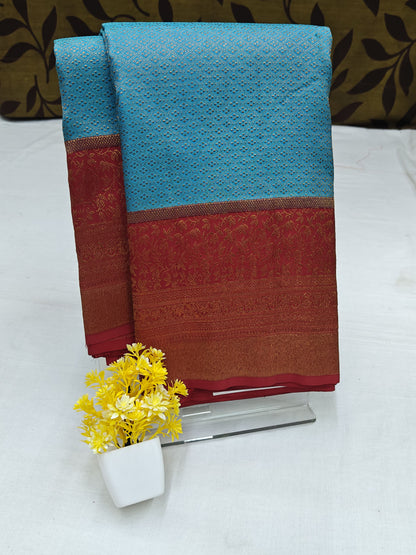 Sky Blue Bridal Silk Saree with Red Border