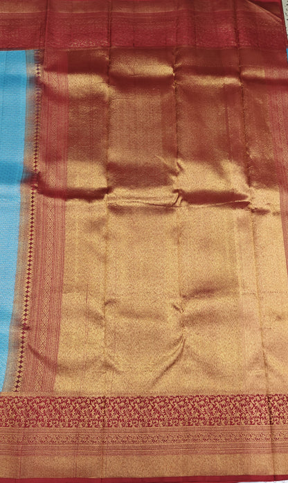 Sky Blue Bridal Silk Saree with Red Border