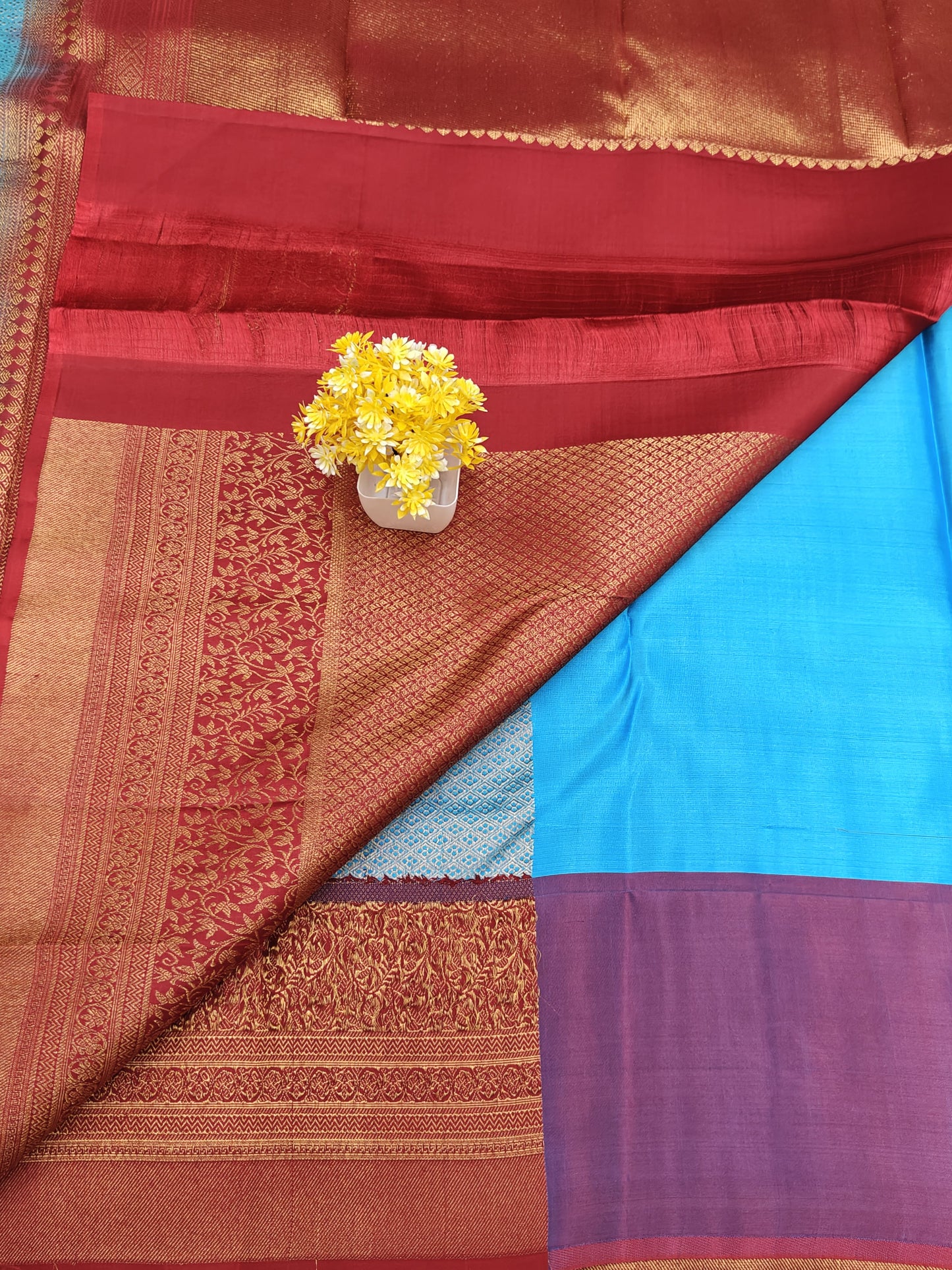 Sky Blue Bridal Silk Saree with Red Border