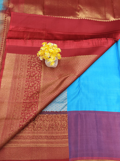 Sky Blue Bridal Silk Saree with Red Border