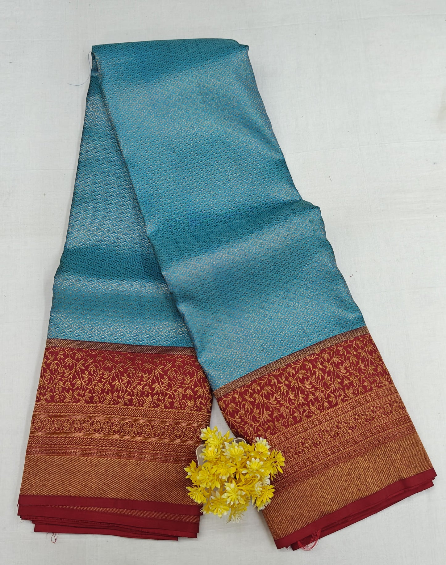 Sky Blue Bridal Silk Saree with Red Border
