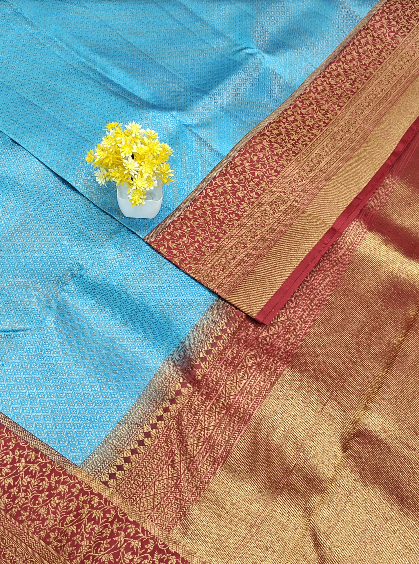 Sky Blue Bridal Silk Saree with Red Border