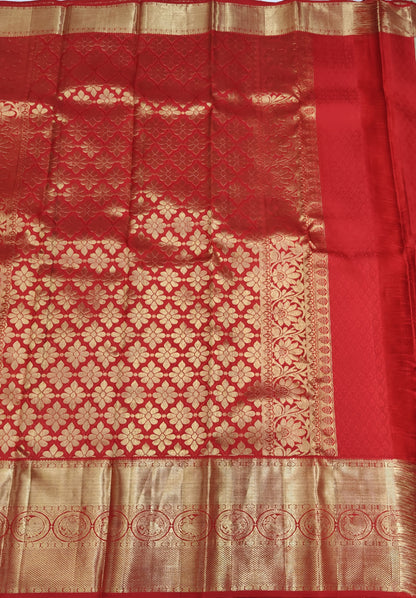 Off-white Korvai Silk Saree with Red Border