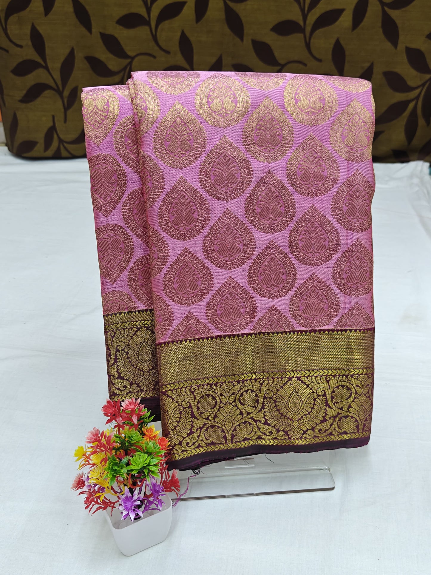 Pink Bridal Silk Saree with Purple Border