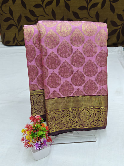 Pink Bridal Silk Saree with Purple Border