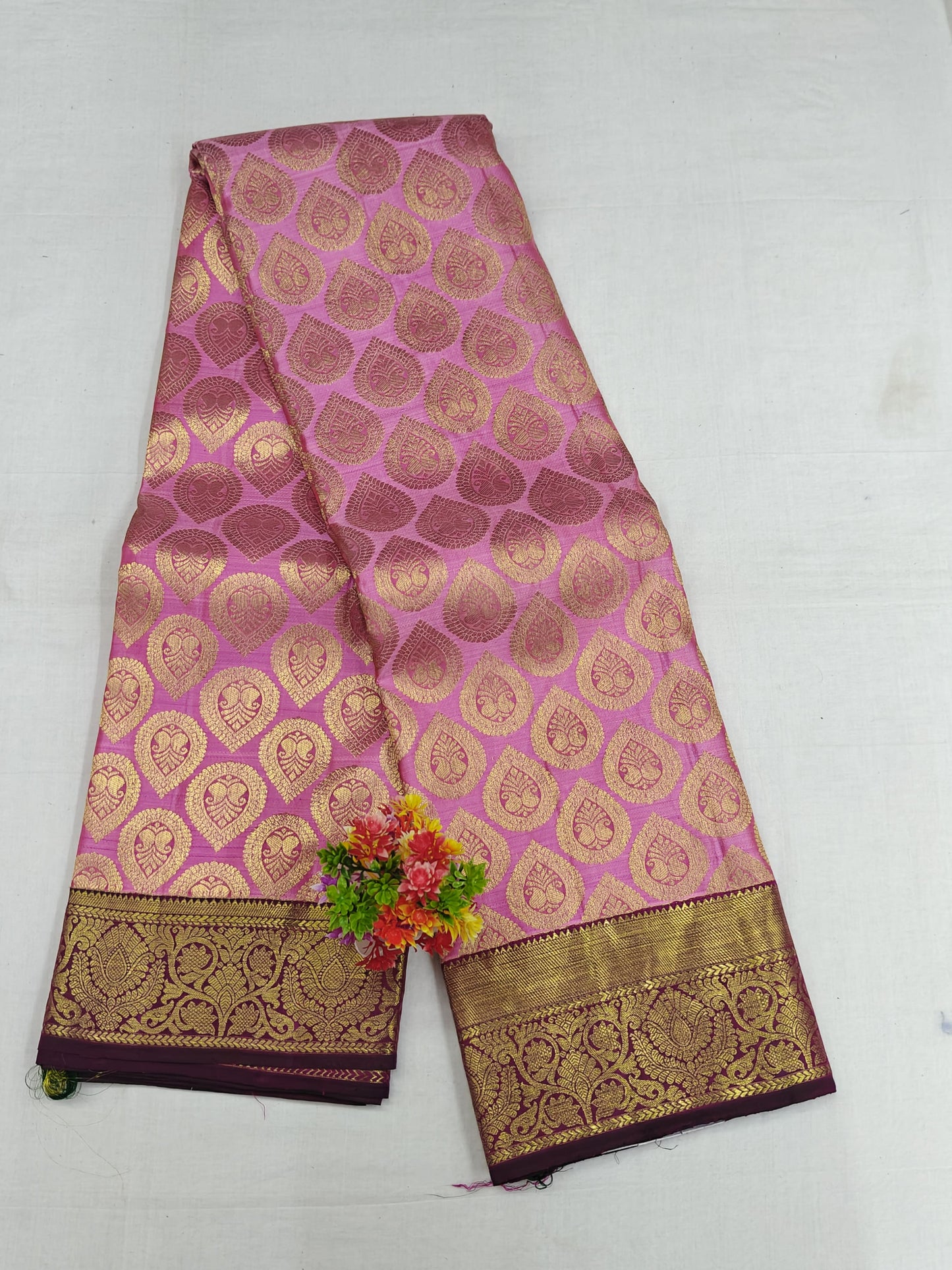 Pink Bridal Silk Saree with Purple Border