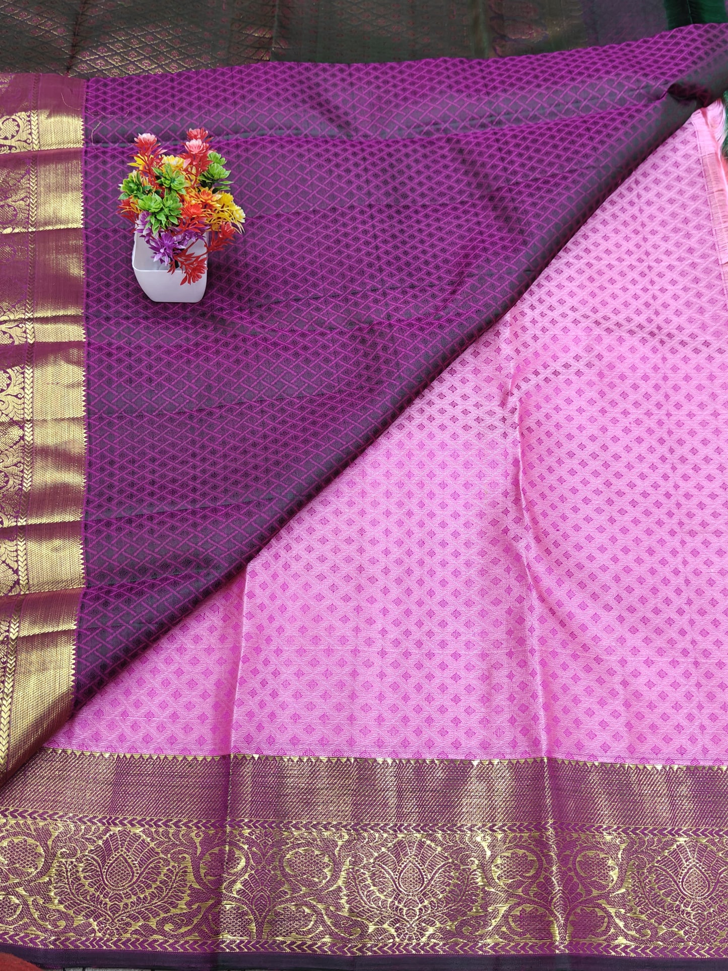 Pink Bridal Silk Saree with Purple Border