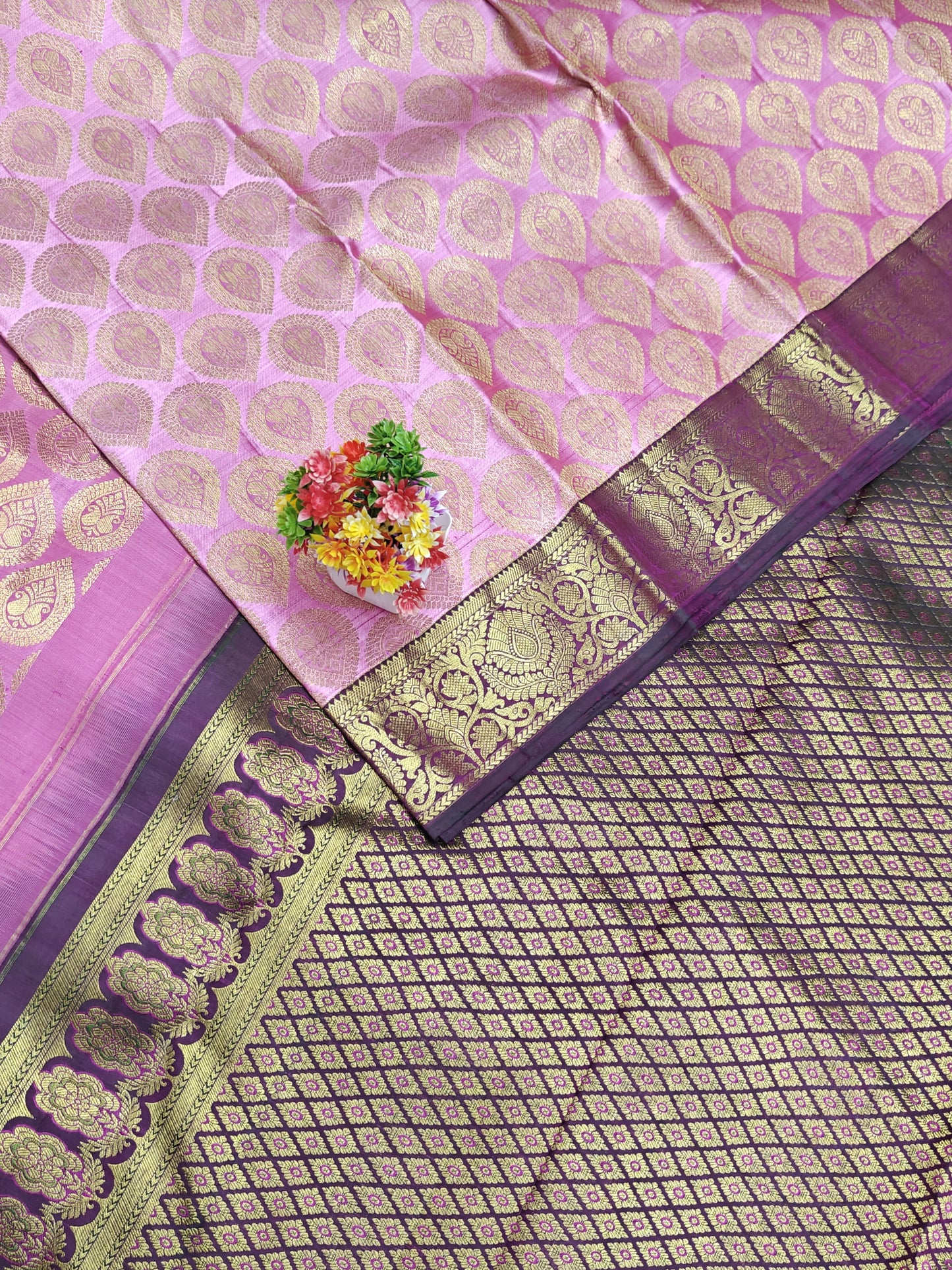 Pink Bridal Silk Saree with Purple Border