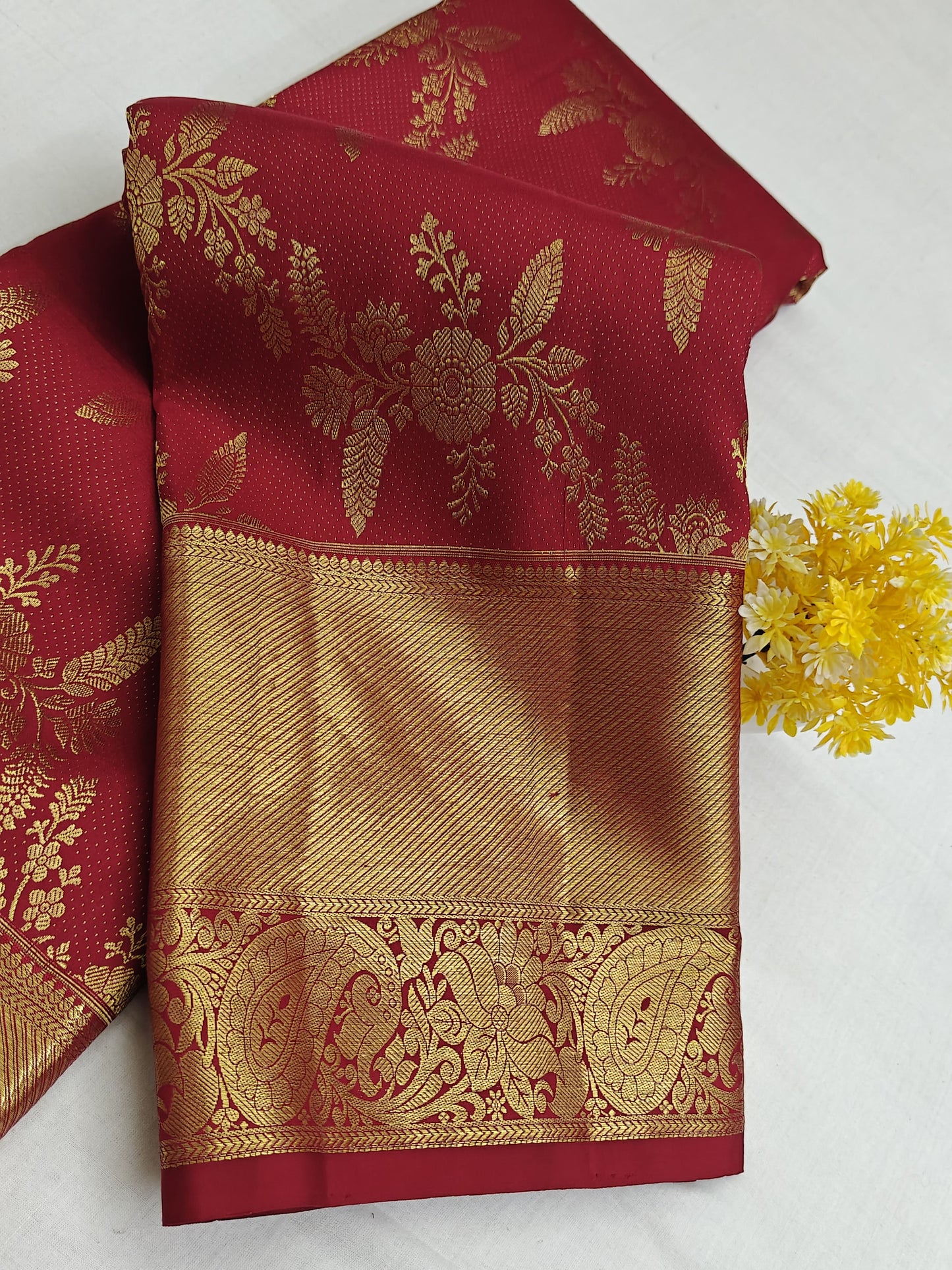 Red Bridal Silk Saree with Gold Zari Border