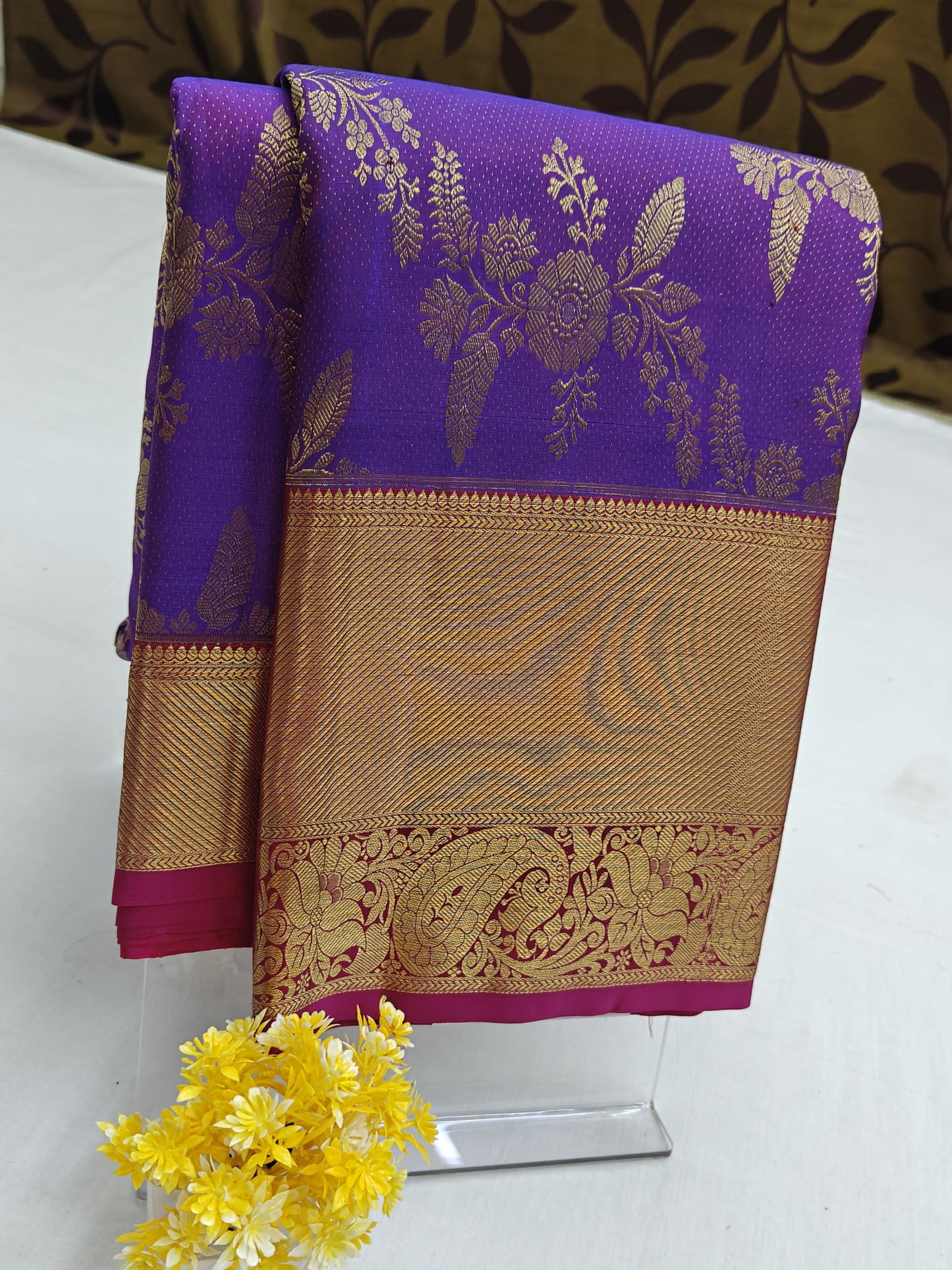 Purple Bridal Silk Saree with Rani Pink Border