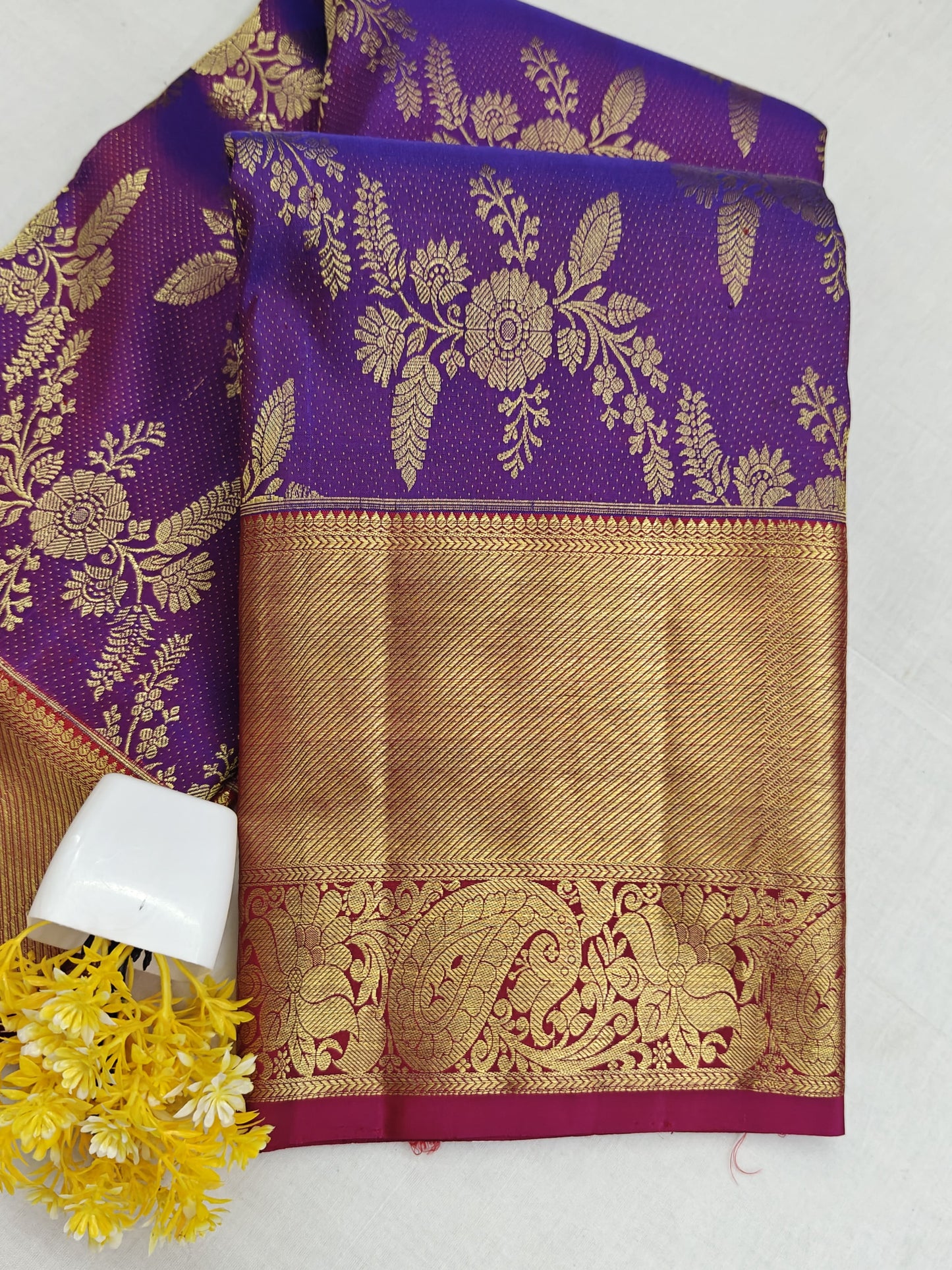 Purple Bridal Silk Saree with Rani Pink Border
