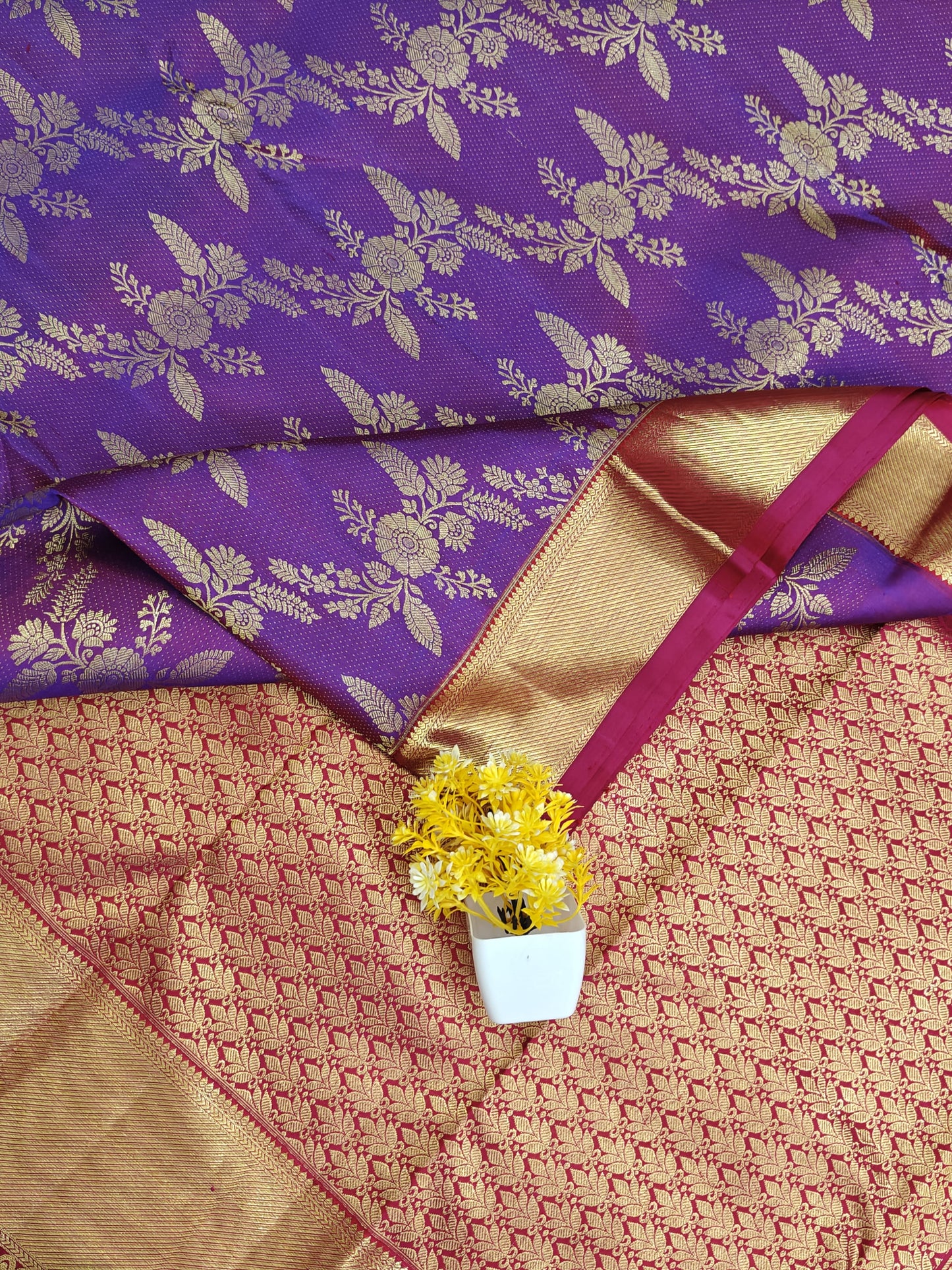 Purple Bridal Silk Saree with Rani Pink Border