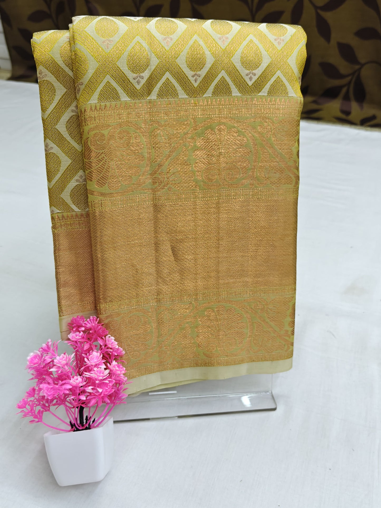 Lemon Yellow Bridal Silk Saree with Copper Zari