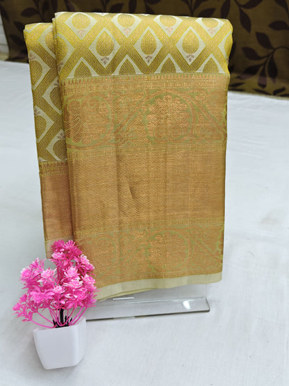 Lemon Yellow Bridal Silk Saree with Copper Zari