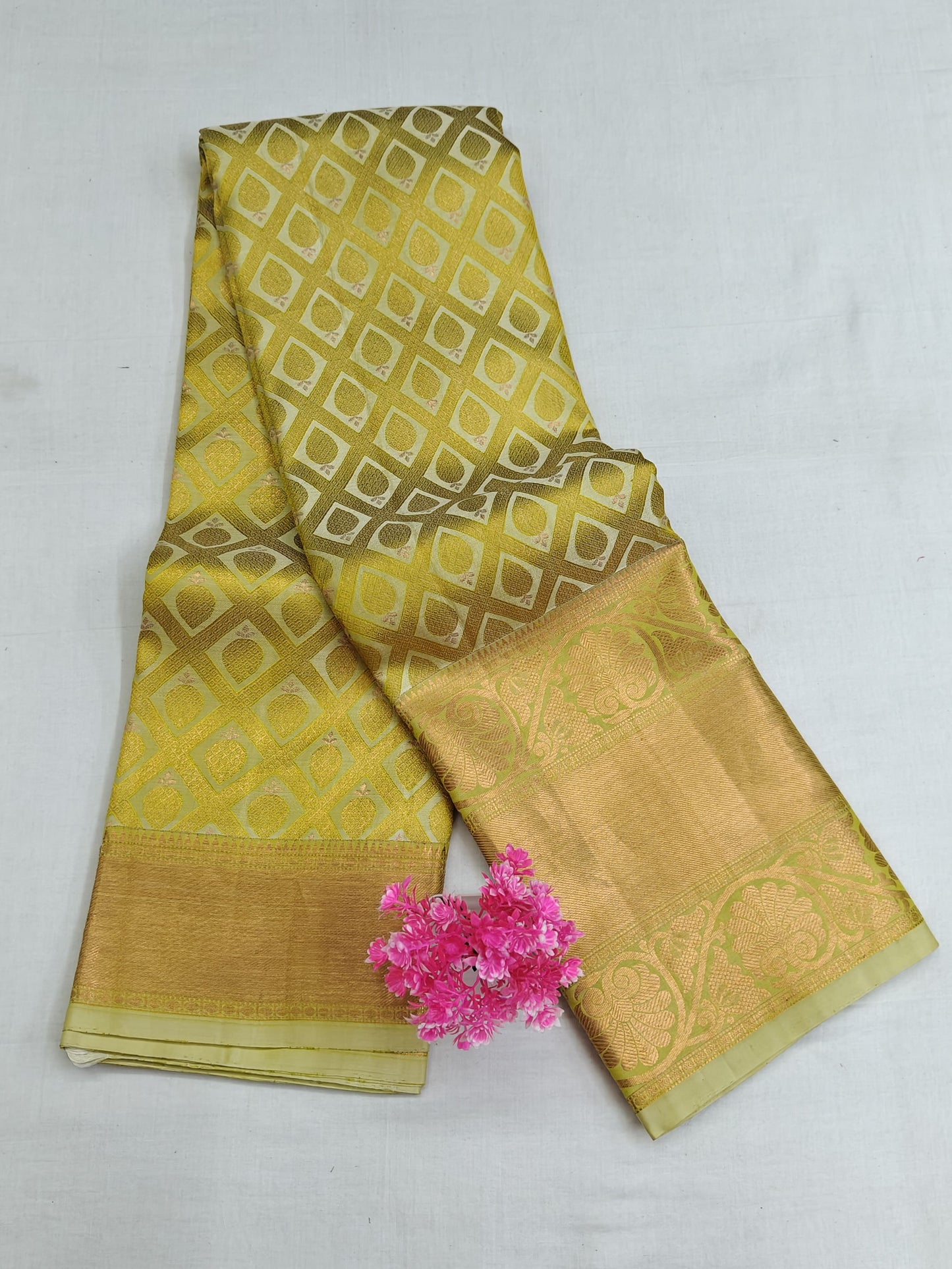 Lemon Yellow Bridal Silk Saree with Copper Zari