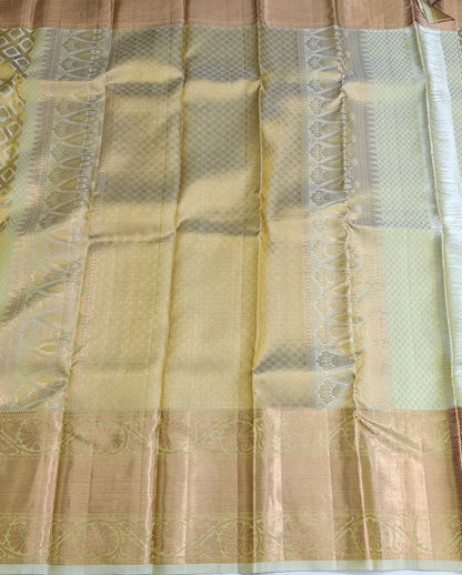 Lemon Yellow Bridal Silk Saree with Copper Zari