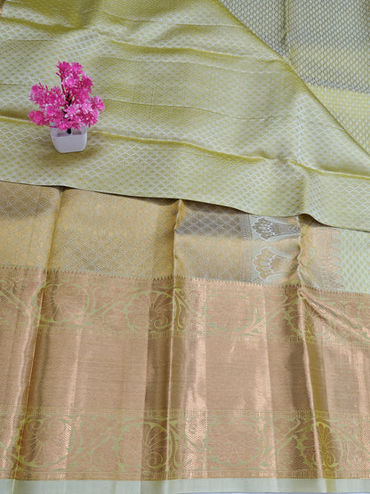 Lemon Yellow Bridal Silk Saree with Copper Zari