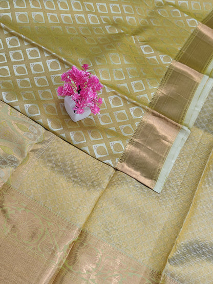 Lemon Yellow Bridal Silk Saree with Copper Zari