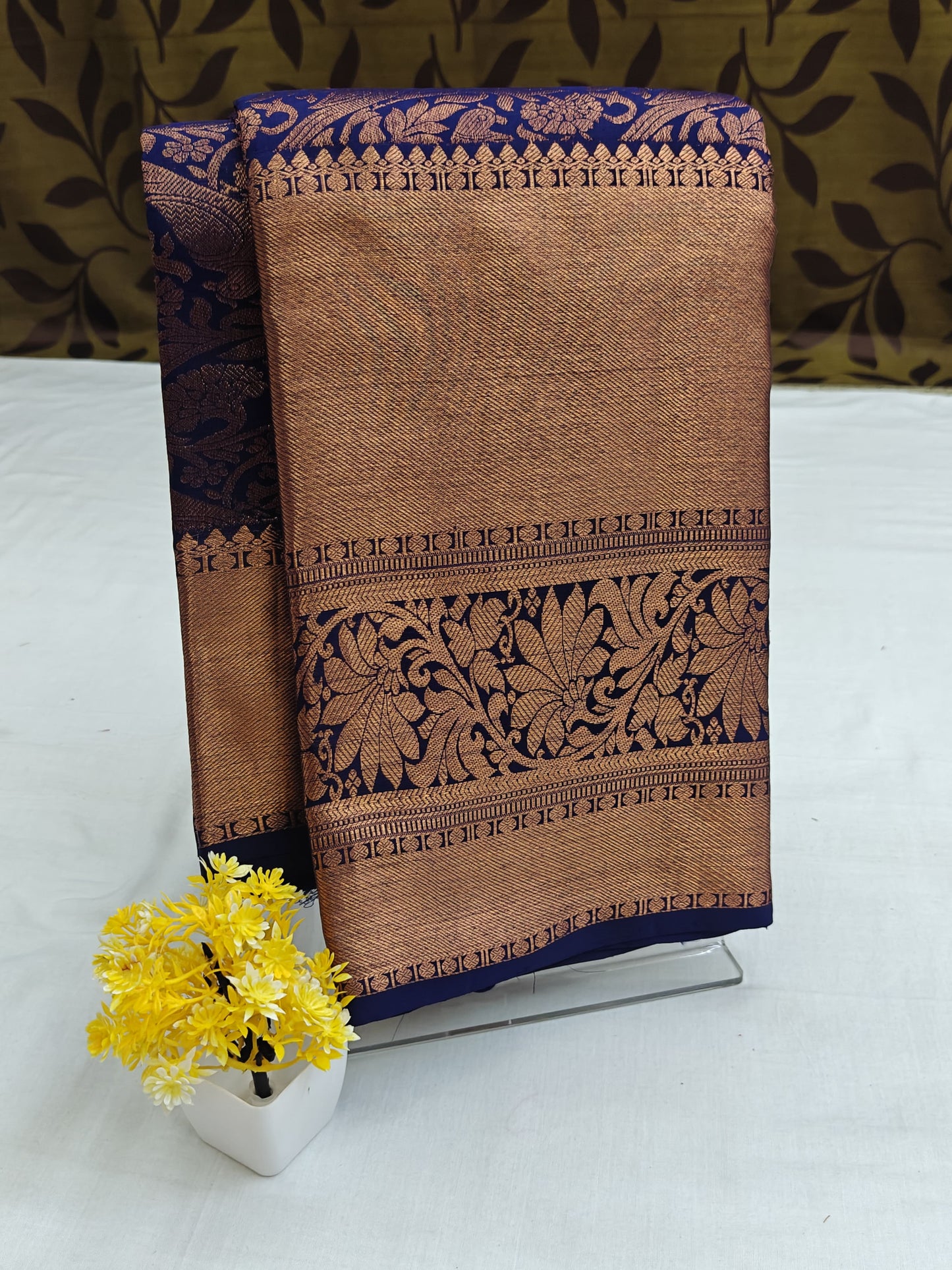 Royal Blue Bridal Silk Saree with Copper Zari