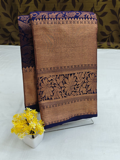 Royal Blue Bridal Silk Saree with Copper Zari