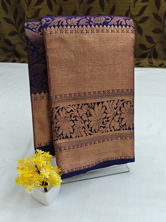 Royal Blue Bridal Silk Saree with Copper Zari