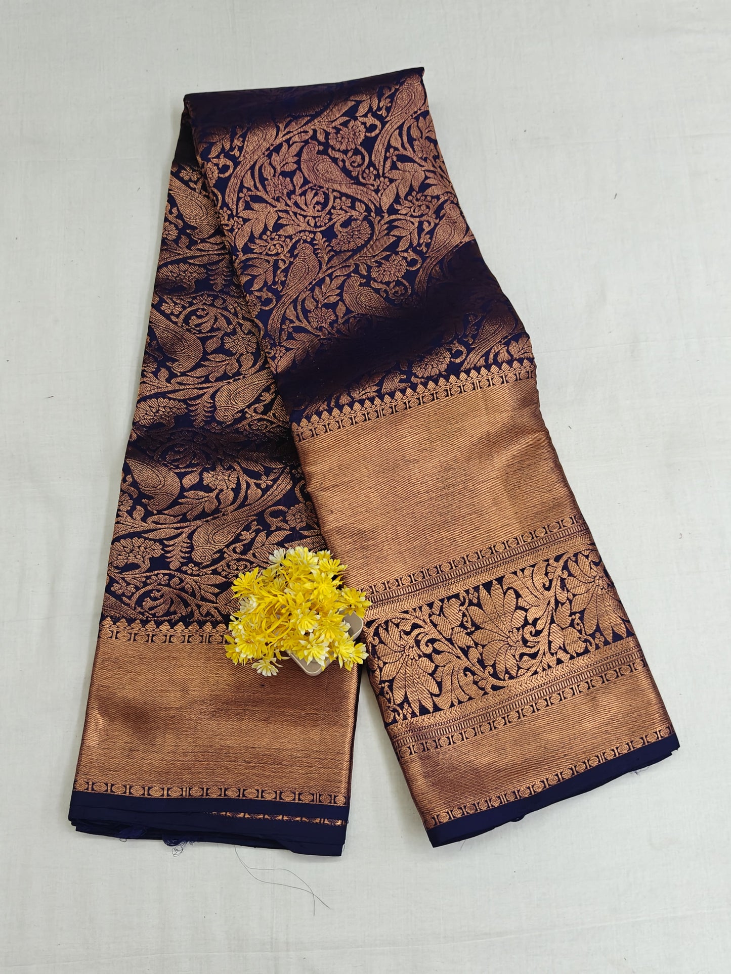Royal Blue Bridal Silk Saree with Copper Zari