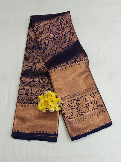 Royal Blue Bridal Silk Saree with Copper Zari