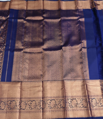 Royal Blue Bridal Silk Saree with Copper Zari