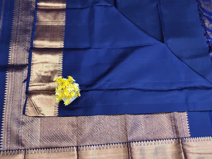 Royal Blue Bridal Silk Saree with Copper Zari
