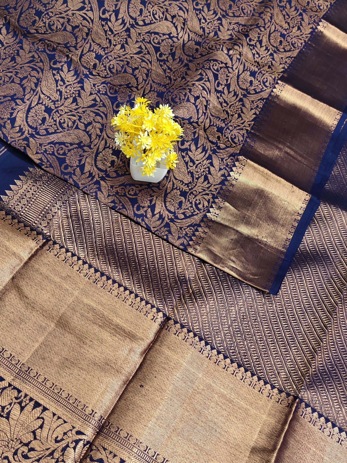 Royal Blue Bridal Silk Saree with Copper Zari