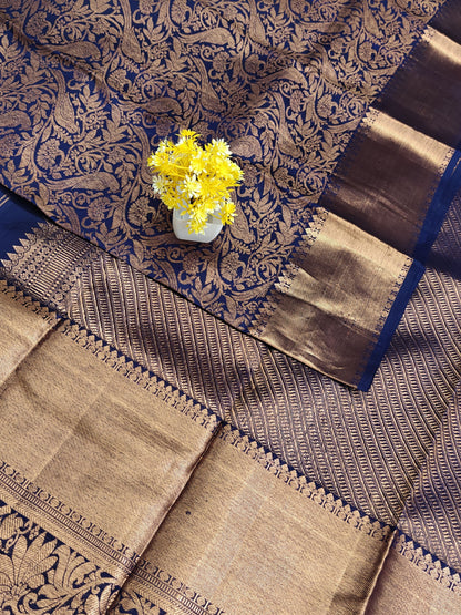 Royal Blue Bridal Silk Saree with Copper Zari