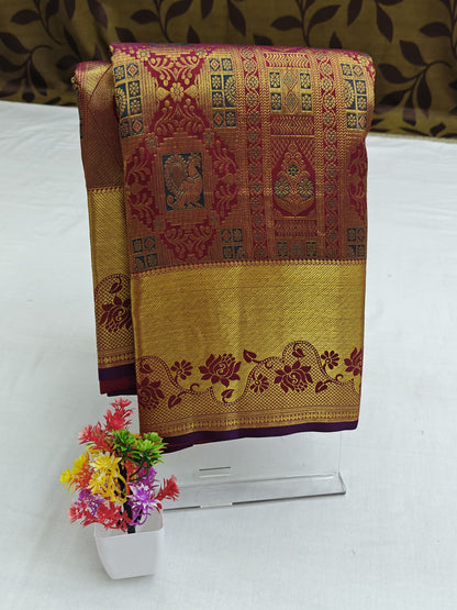 Traditional Maroon Bridal Silk Saree with Gold Border